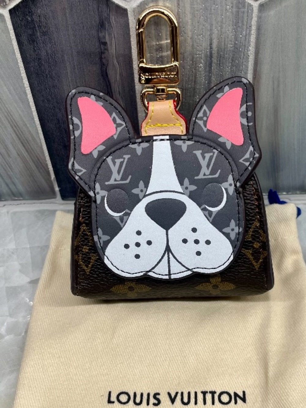 ORDER FOR AUDREY Monogram Dog Face Mini Pouch bag charm keychain